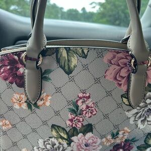 Nine West Gray and Pink Floral Shoulder Bag